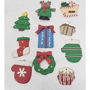 Lot Of 10 Handmade Polymer Clay Christmas Ornaments Presents Wreath Sleigh Tree